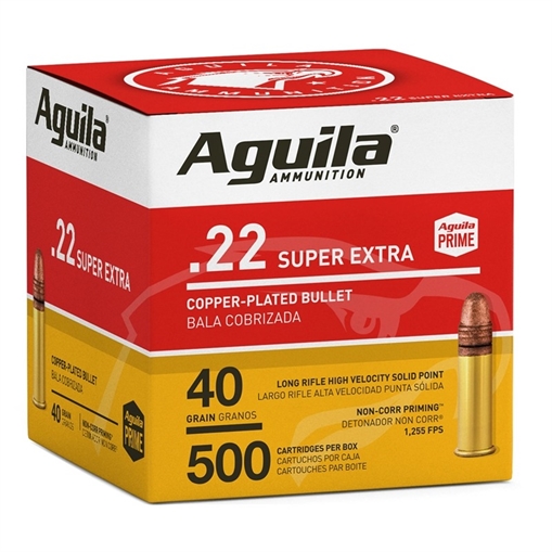 Picture of Aguila Ammunition .22 LR Super Extra Rifle Ammo - 40 Grain | Copper Plated Solid Point | 500rd Box 1B221115