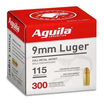 Picture of Aguila Ammunition 9mm Luger Handgun Ammo - 115 Grain FMJ BP300 300rd Box 1E097700