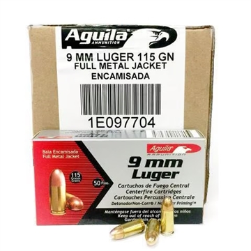 Picture of Aguila Ammunition 9mm Luger Handgun Ammo - 115 Grain FMJ 1000rd Case 1E097704