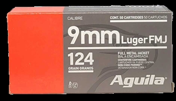 Picture of Aguila Ammunition 9mm Luger Handgun Ammo - 124 Grain FMJ 50rd Box 1E092110