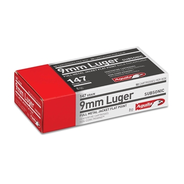 Picture of Aguila Ammunition 9mm Luger Subsonic Handgun Ammo - 147 Grain FMJ Flat Point 50rd Box 1E097719