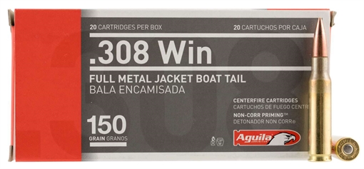 Picture of Aguila Target & Range Rifle 308Win 150gr Full Metal Jacket Boat Tail 20 Per Box/25 Case 1E308110