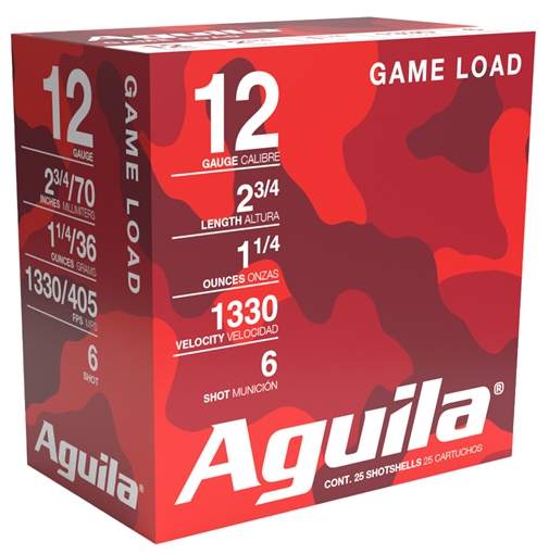 Picture of AGUILA FIELD LOAD SHOTSHELL AMO 12GA #6 2-3/4" 1-1/4 OZ 25RD 1330FPS (10 BOXES PER CASE) 1CHB1206