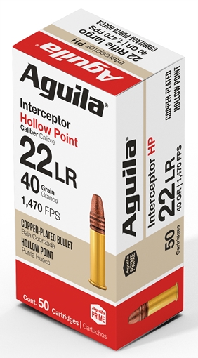 Picture of Aguila Ammunition .22 LR Interceptor Rifle Ammo - 40 Grain | Copper Plated Solid Point | 50rd Box 1B220320