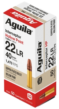 Picture of Aguila Ammunition .22 LR Interceptor Rifle Ammo - 40 Grain Copper Plated Hollow Point 50rd Box 1B220321