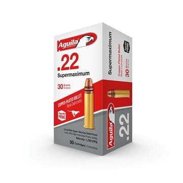 Picture of Aguila Ammunition .22 LR Super Max Rifle Ammo - 30 Grain Copper Plated Solid Point 50rd Box 1B220298