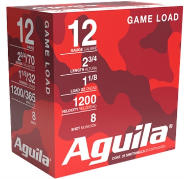 Picture of Aguila Ammunition 12ga Birdshot 2.75 inch Shotgun Shells - #8 Shot 1-1/8oz 1200 fps 25rd Box 1CHB1218