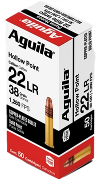 Picture of Aguila Ammunition .22 LR HV Rifle Ammo - 38 Grain Copper Plated Hollow Point 50rd Box 2000rd Case 1B220335