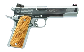 Picture of American Classic Trophy 1911, Single Action Only, Semi-automatic, Metal Frame Pistol, Full Size, 45 ACP, 5" Barrel, Steel, Chrome Finish, Silver, Novak-Style Sights, Manual Thumb Safety, 8 Rounds, 1 Magazine 85635