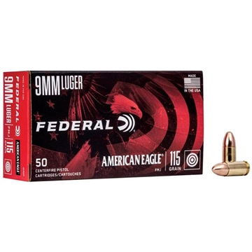 Picture of American Eagle Handgun Ammunition 9mm Luger 115 gr FMJ 1180 fps 1000/ct Case AE9DPC