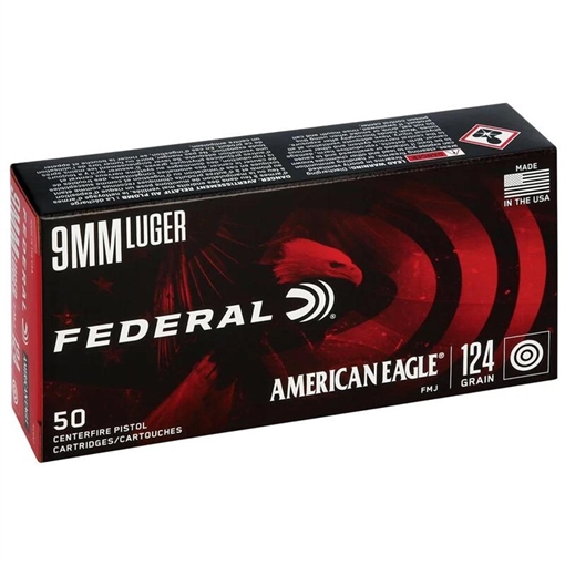 Picture of American Eagle Handgun Ammunition 9mm Luger 124 gr FMJ 1150 fps 1000/ct AE9AP BK