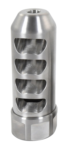 Picture of American Precision Arms Gen 2 Fat Bastard Self Timing Brake Stainless Steel with 5/8"-24 tpi Threads, 3.30" OAL & 1.115" Diameter for 338 Cal Rifle G2F5838S