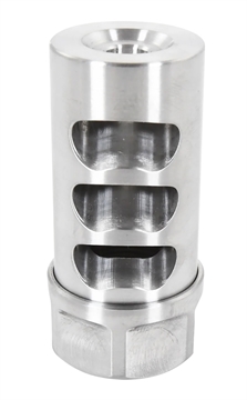 Picture of American Precision Arms Gen 2 Little Bastard Self Timing Brake Stainless Steel with 5/8"-24 tpi Threads, 2.22" OAL & 1" Diameter for 30 Cal Rifle G2L5830S
