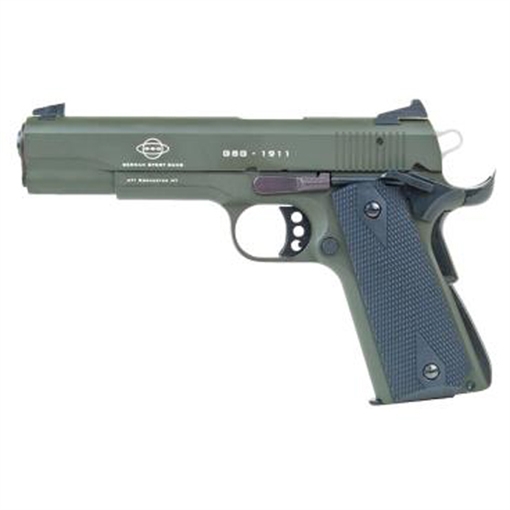 Picture of GSG GSG2210M1911G 1911 22 LR 10+1 5" Threaded Barrel, OD Green Serrated Slide, OD Green Zinc Alloy w/Beavertail Frame, Double Diamond Walnut Grip GSG2210M1911G GERG2210M1911G