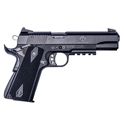 Picture of GSG 1911 ADOP 22 LR 10+1 5" All Black Steel/Threaded Barrel, Serrated Slide, Zinc Alloy w/Picatinny Rail & Beavertail Frame Black Polymer Grip, Faux Suppressor G1911ADOPS
