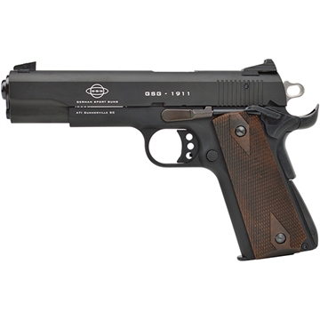 Picture of American Tactical M1911, Single Action Only, Semi-automatic, Metal Frame Pistol, Full Size, 22LR, 5" Barrel, Threaded M9x.75mm, Alloy, Blued Finish, Wood Grips, 10 Rounds, 1 Magazine GERG2210M1911