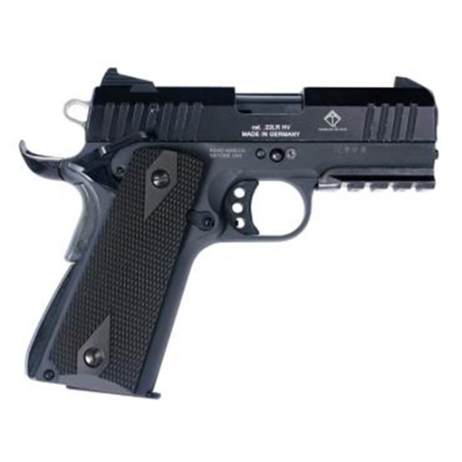 Picture of GSG 922 *CA Compliant 22 LR 10+1 3.40" All Black Steel Barrel, Serrated Slide, Zinc Alloy w/Picatinny Rail & Beavertail Frame, Black Double Diamond Polymer Grip GERG2210GSG9CA