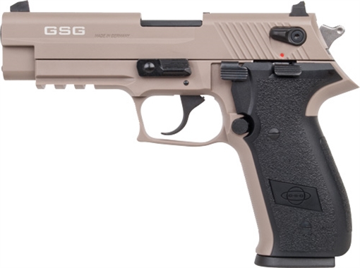 Picture of GSG FireFly 22 LR 10+1 4" Tan Steel Barrel, Serrated Slide, Zinc Alloy w/Accessory Rail Frame, Black Polymer Grip GERG2210FFT