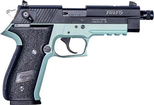 Picture of GSG FireFly 22 LR 10+1 4" Black Threaded Barrel & Serrated Slide, Mint Zinc Alloy w/Accessory Rail Frame, Black Polymer Grip GERG2210TFFM