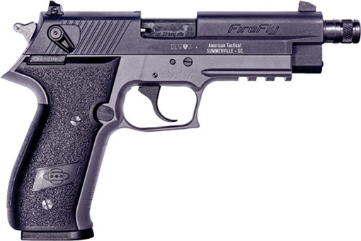Picture of GSG FireFly 22 LR 10+1 4" Steel/Threaded Barrel, Black Serrated Slide, Smoke Zinc Alloy w/Accessory Rail Frame, Black Polymer Grip GERG2210TFFS