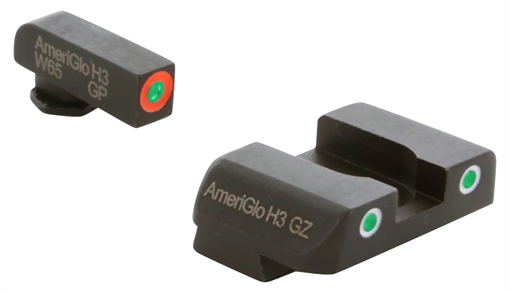 Picture of AmeriGlo Glock Pro-Glo Combination Set, Sights, Fits Glock 17,19,22,23,24,26,27,33,34,35,37,38,39, Green Tritium Lamp with Orange Outline Front, Green Tritium with White Outline Rear GL-241 GL241