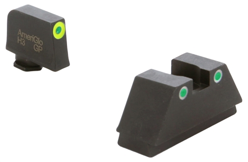 Picture of Amerigo Custom Combination Tall Suppressor Height Set - All Glock Models Except 42 43 / Front Tritium - Green / Front Outline - LumiGreen / Rear Trit GL-333 GL333