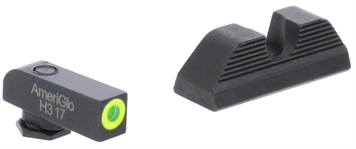 Picture of AmeriGlo UC, Sight, Fits Glock 42 and 43, Green Tritium Lime Green Lumi Outline, Front Black Serrated, Round Notch Rear GL-352 GL352