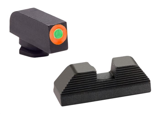 Picture of AmeriGlo Protector, Night Sight Set, Fits Glock 42/43/43X/48, Front/Rear, Green Tritium Orange Outline Front, Black Serrated Rear GL-436 GL436