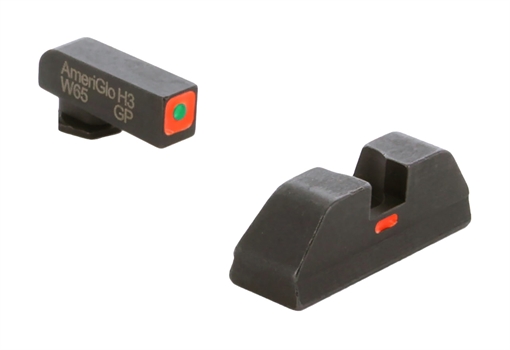 Picture of AmeriGlo CAP - Combative Application Pistol Sight, Fits Glock 17,19,22,23,24,26,27,33,34,35,37,38,39, Green/Orange, Green Tritium Front Sight With Orange LumiOutline, Rear Sight with Orange Lumi Horizontal Center Line GL-616 GL616