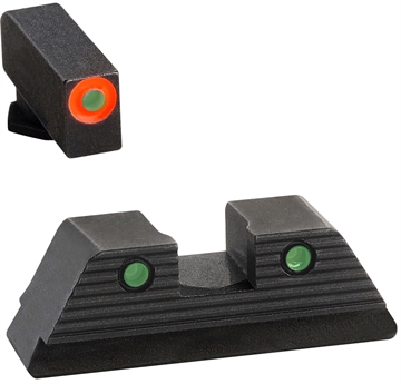 Picture of AmeriGlo Trooper, Sight, Fits Glock MOS, 17,19,22,23,24,26,27,33,34,35,37,38,39 Gen 1-4, Green Tritium with Orange Outline Front, Green Tritium Black Serrated Rear GL-816 GL816