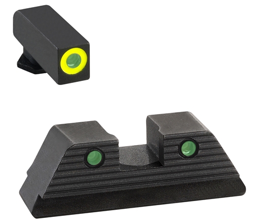 Picture of AmeriGlo Trooper, Sight, Fits Glock MOS, 17,19,22,23,24,26,27,33,34,35,37,38,39 Gen 1-4, Green Tritium LumiLime Outline Front, Green Tritium Black Serrated Rear, Front/Rear GL-819 GL819