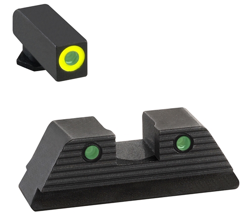 Picture of AmeriGlo Trooper, Sight, Fits Glock 20,21,29,30,31,32,36,40,41, Green Tritium LumiLime Outline Front, Green Tritium Black Serrated Rear, Front/Rear GL-820 GL820