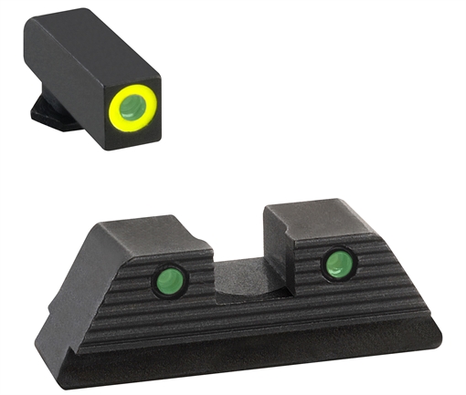 Picture of AmeriGlo Trooper, Sight, Fits Glock 17,19,19X,26,45 Gen5, Green Tritium LumiLime Outline Front, Green Tritium Black Serrated Rear, Front/Rear GL-821 GL821