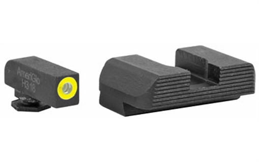 Picture of AmeriGlo Protector, Sight, Fits Glock 17,19,22,23,24,26,27,33,34,35,37,38,39, Green Tritium LimeGreen Lumi Round Outline Front, Black Serrated Rear GL-701
