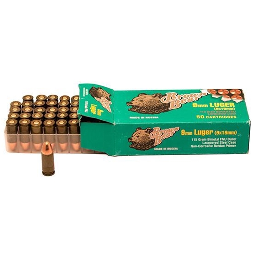 Picture of Ammo Brown Bear AA919RFMJ 9MM LUGER 115 gr. FMJ 500rds (50 rd per box 10 boxes per case) AA919RFMJ-500