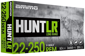 Picture of AMMO INC HUNTLR AMO 22-250 REM 53GR V-MAX 20RD ( 10 BOX CASE) 22250053VMX-A20 22250053VMXA20