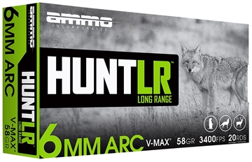 Picture of AMMO INC HUNTLR AMO 6MM ARC 58GR V-MAX 20RD ( 10 BOX CASE) 6ARC058VMX-A20 6ARC058VMXA20