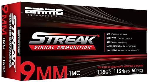 Picture of Ammo Inc Streak Visual (RED) 9mm Luger 115gr Total Metal Case 50 Per Box/20 Case 9115TMCSTRKRED50