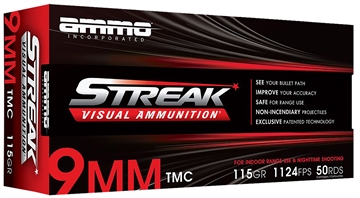 Picture of Ammo Inc Streak Visual (RED) 9mm Luger 115gr Total Metal Case 50 Per Box/20 Case 9115TMCSTRKRED50