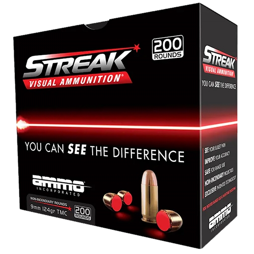 Picture of Ammo Inc Streak Visual (RED) 9mm Luger 124gr Total Metal Case 200 Per Box/5 Case 9124TMCSTRKRED200