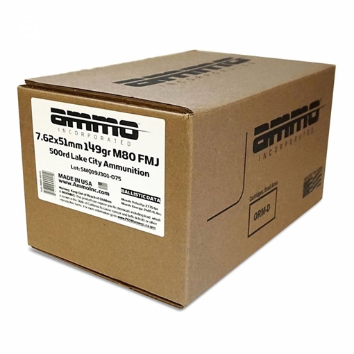 Picture of AMMO INC AMO 7.62X51 149GR FMJ M80 500 RD CASE ( LOOSE AMMO ) 762LCM80-A500