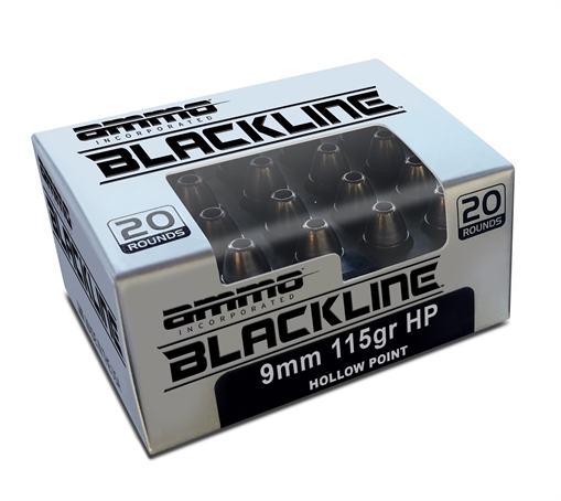 Picture of Ammo Inc BlackLine 9mm Luger Handgun Ammo - 115 Grain | JHP | 200rd Case 9115HP
