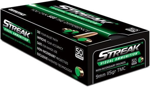Picture of Ammo Inc Streak Visual (GREEN) 9mm Luger 115gr Total Metal Case 50 Per Box/20 Case 9115TMCSTRKGRN50