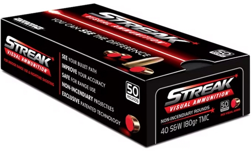 Picture of STREAK Ammunition Streak Target, 40 S&W, 180 Grain, Total Metal Coating Non-Incendiary Red Tracer Bullet, 50 Round Box 40180TMC-RED 40180TMCSTRKRED50