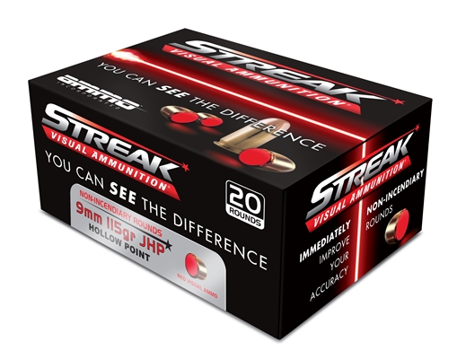 Picture of Ammo Inc STREAK Defense 9mm Luger Handgun Ammo - 115 Grain | JHP | Red | 200rd Case 9115JHP-STRK-RED