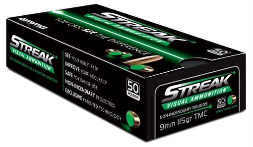 Picture of Ammo Inc STREAK Target 9mm Luger Handgun Ammo - 115 Grain | TMC | Green | 1000rd Case 9115TMC-STRK-GRN-50