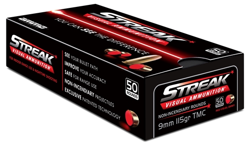 Picture of Ammo Inc STREAK Target 9mm Luger Handgun Ammo - 115 Grain | TMC | Red | 1000rd Case 9115TMC-STRK-RED-50