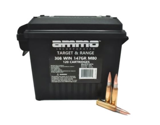 Picture of Ammo Inc Target and Range .308 Winchester Rifle Ammo - 147 Grain | FMJ | 120rd Can 308147M80-TR120