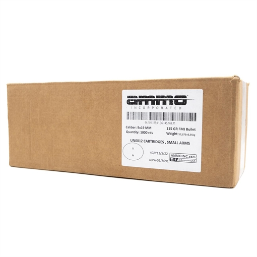 Picture of Ammo Inc. Target and Range Handgun Ammunition 9mm Luger 115 gr FMJ 1128 fps 1000/ct Case(20 50/ct Boxes 9115FMJTR50C