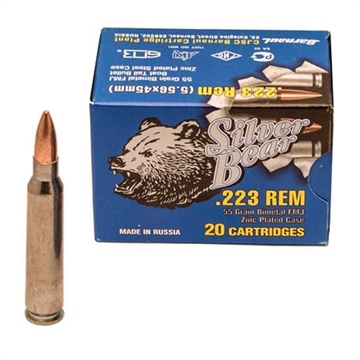 Picture of Ammo Silver Bear AS223FMJ .223 REM 55 gr. FMJ 20rd per box 500rd per case 25 boxes per case AS223FMJ-20